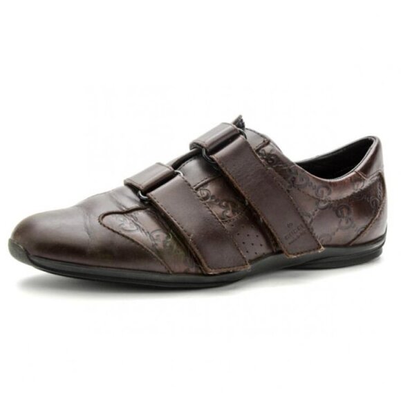 GUCCI Shoes Brown Guccissima Leather Velcro Sneakers Size 44 AUTHENTIC - Picture 1 of 16